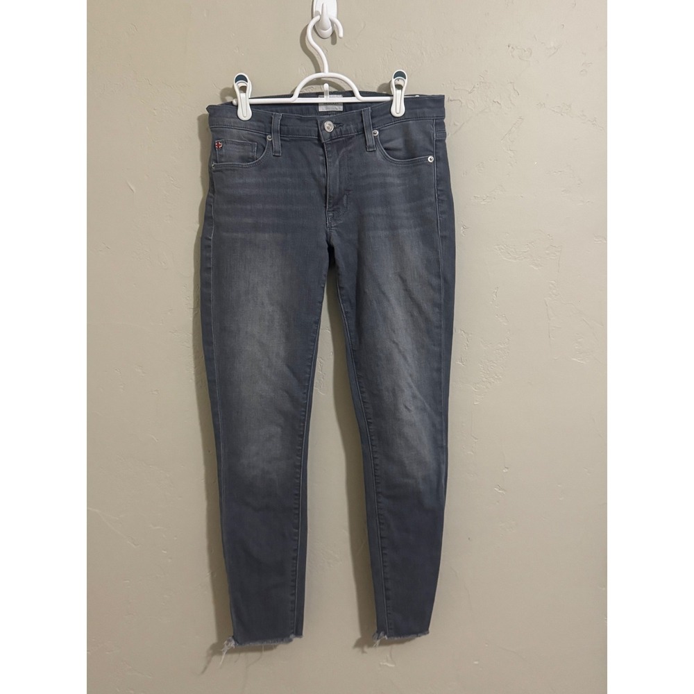 Hudson Jeans 27 Krista skinny grey blue wash raw fray hem stretch